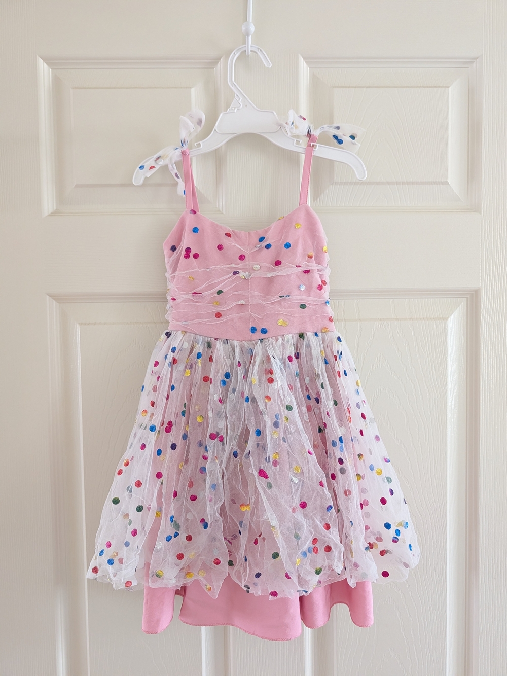 Kids Pink & White Polka Dot Tulle Birthday Party Dress Size 120 5T